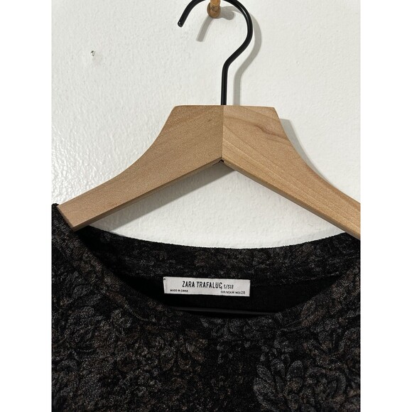 Zara Trafaluc S/S 18 Black Metallic Floral Print Puff Sleeve Top Womens Blouse - Picture 8 of 12